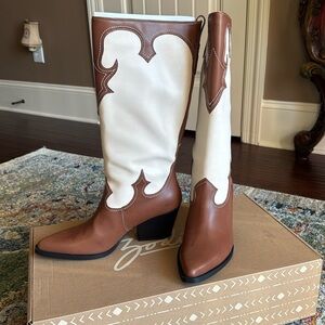 ZODIAC WOMENS DAWSON BROWN/WHITE COWBOY BOOTS…SZ 8 M…NEW IN BOX!